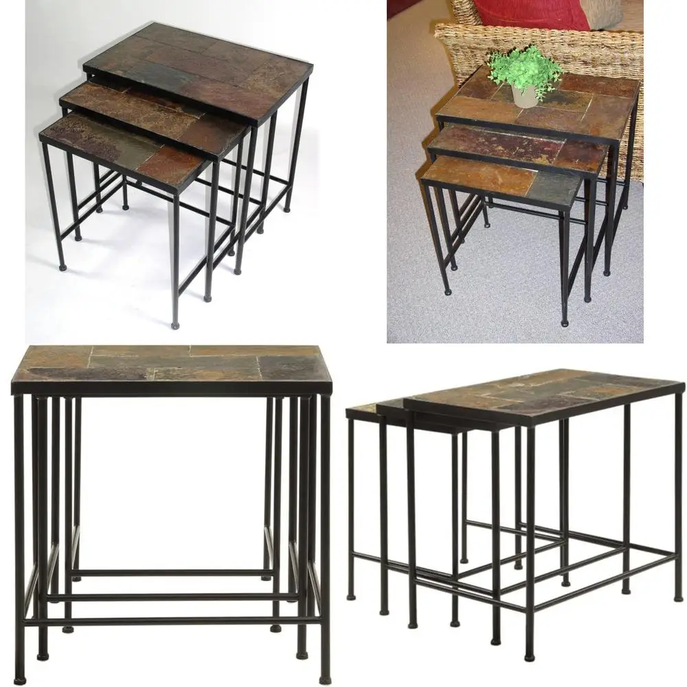 Tri-Level Slate-Top Nesting Tables: Durable Stone Accent Furniture for Home