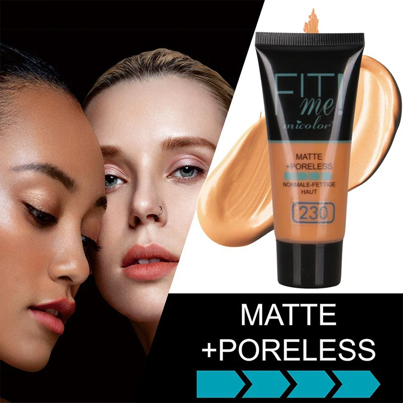 30G 2 In 1 Matte Zwarte Huid Poreless Poeder Vloeibare Foundation Gezicht Waterdichte Olie-Controle Concealer Basiscrème Cover Make-Up Set