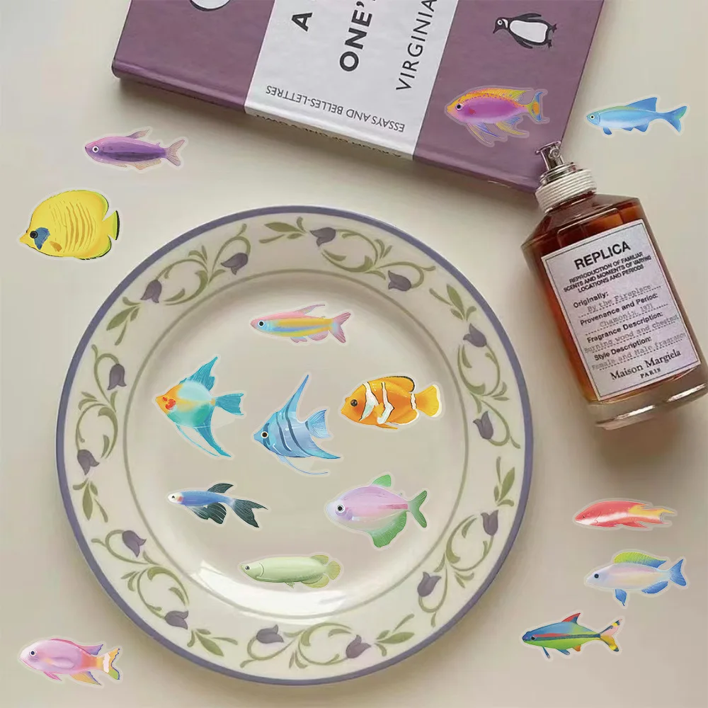 10/50PCS Cartoon Marine Creatures Fish Stickers Fishing Box Suitcase Laptop Guitar Skateboard Decorative PET Material Stickers﻿