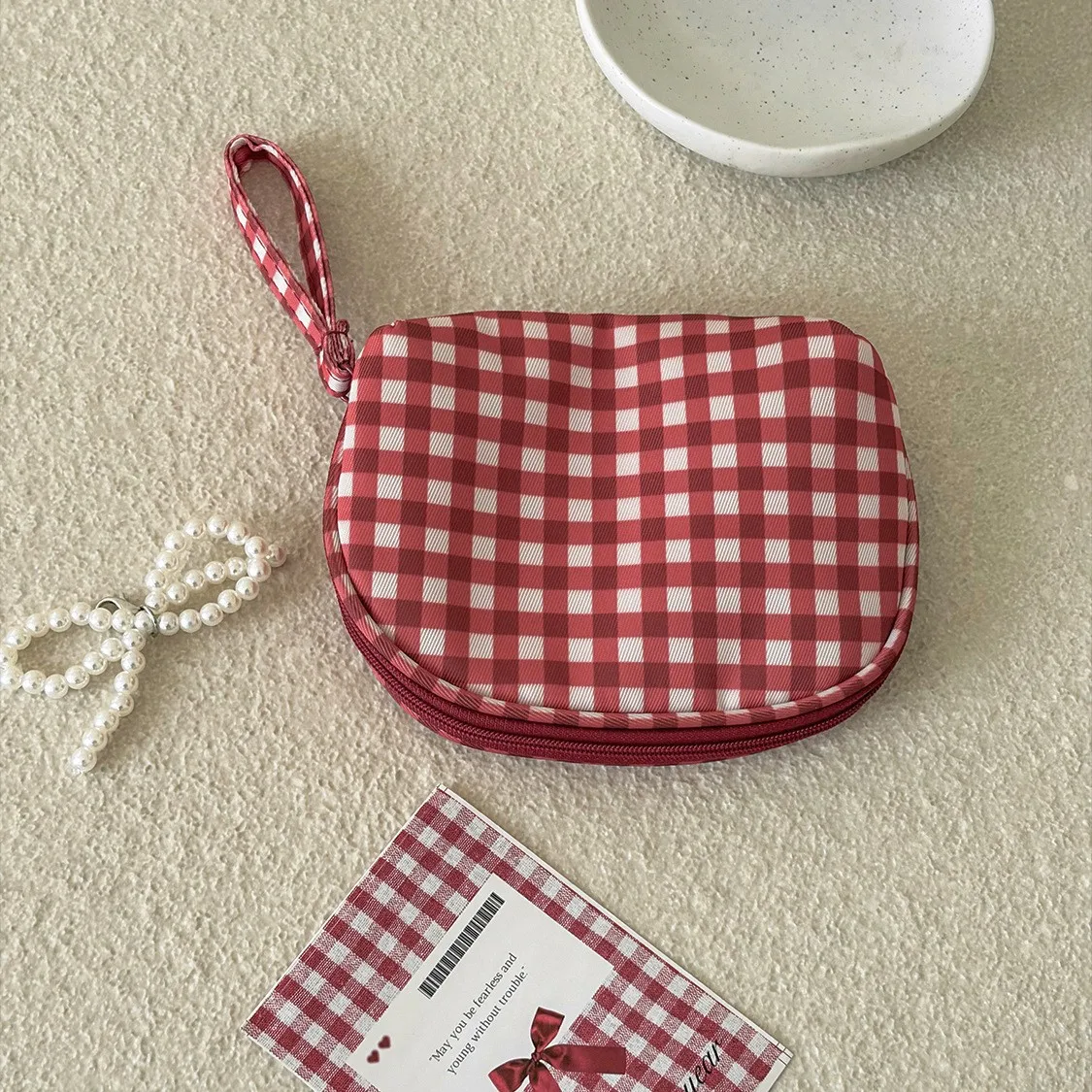 Plaid Cosmetic Bag, Minimalist Color Block Travel Toiletry Bag, New Grid Pattern Large Capacity Portable Storage Makeup Bag