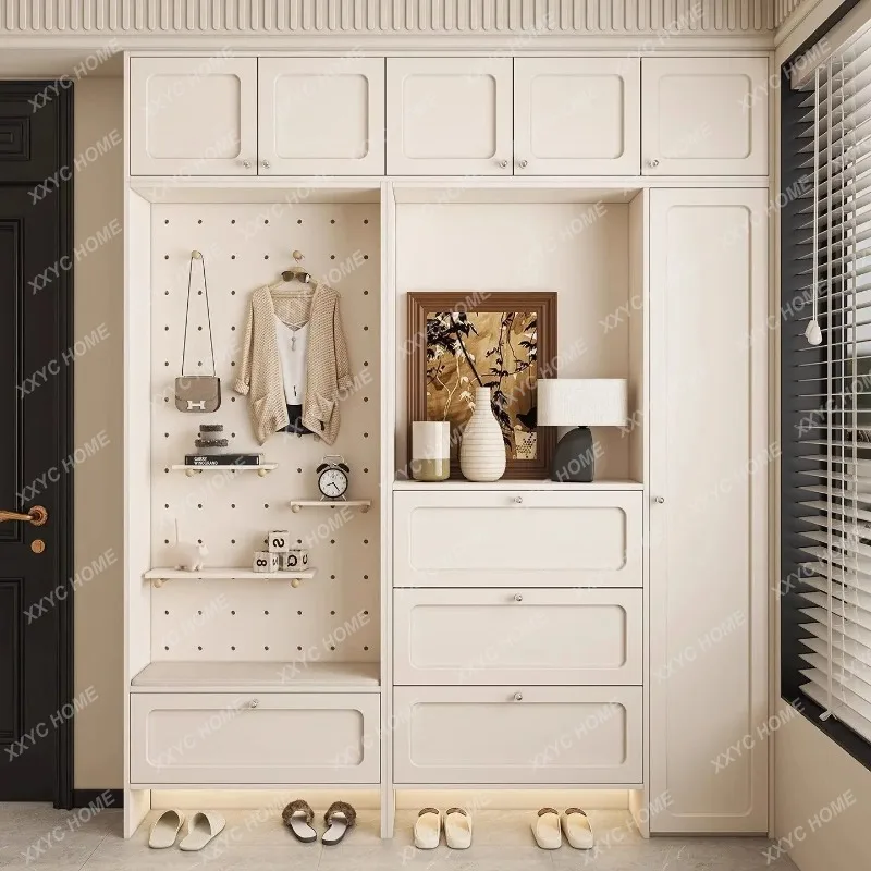 XX ultra-thin storage cabinet integrated against the wall household cream wind storage with hole board door entrance cabinet
