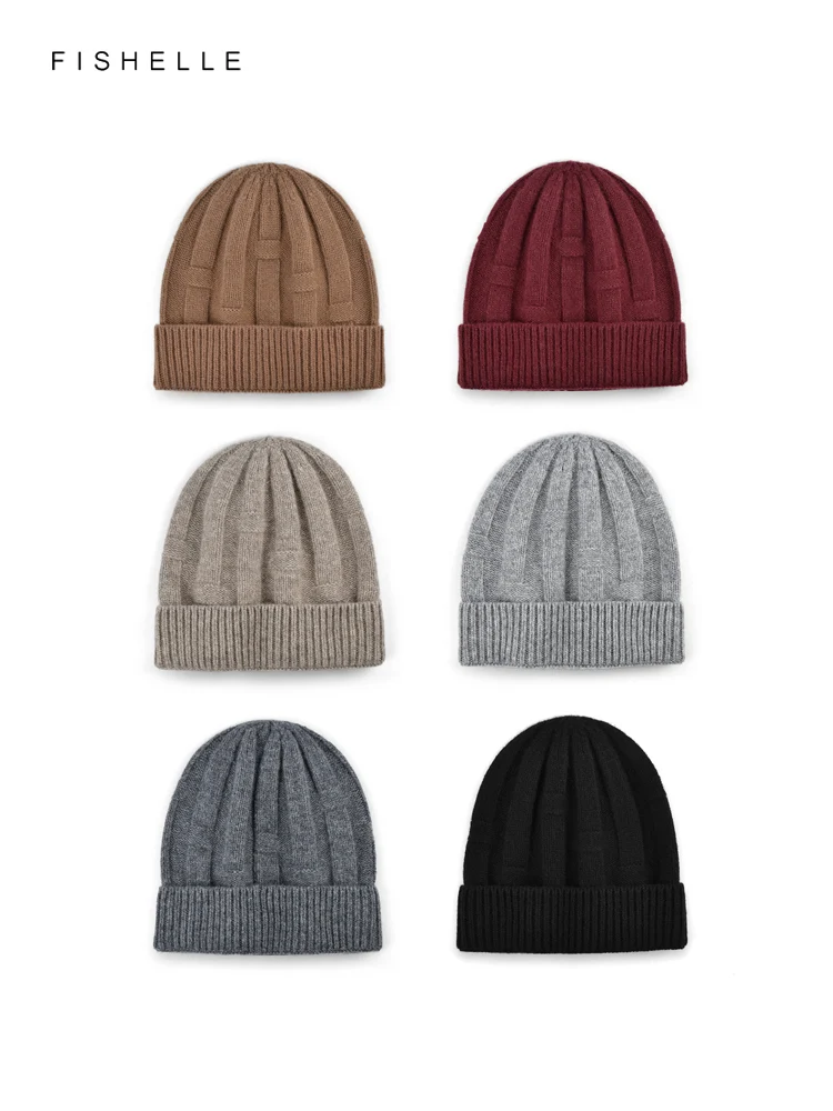 New Solid Color Pure Wool Hat Men Women Warm Knitted Wool Cap Autumn Winter Adults Casual Beanie Luxury Gifts