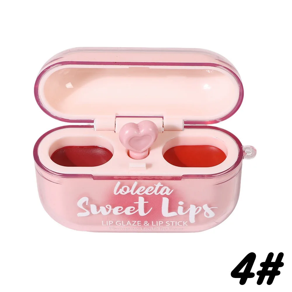 Rossetto Vellutato Opaco 2-in-1 alla Moda, Rossetto Glitter Impermeabile che Valorizza la Carnagione, Lucidalabbra a Forma di Cuffie a Lunga Durata