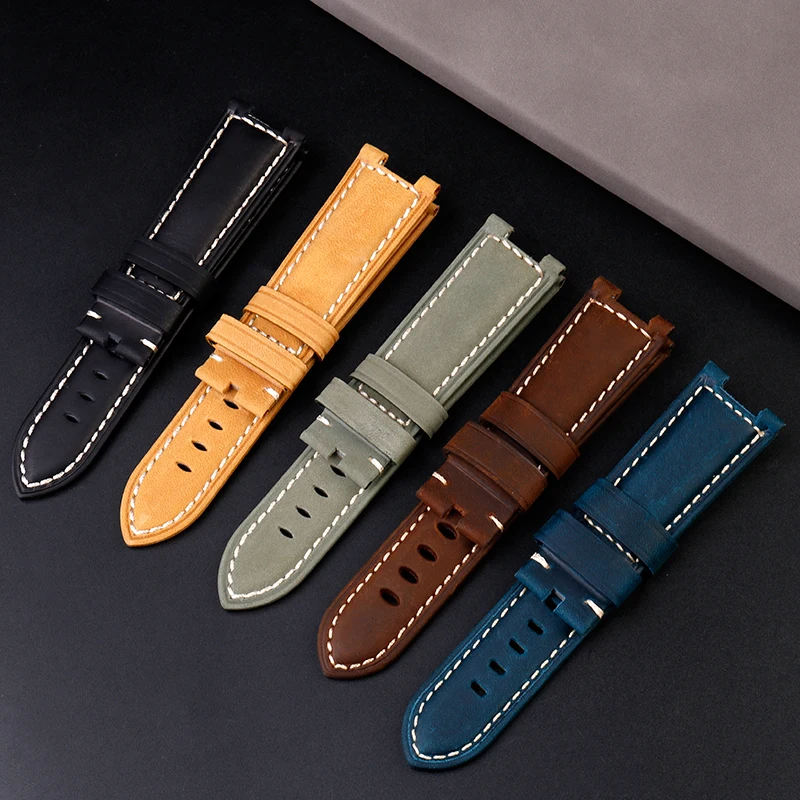 Cowhide Leather Watchband For Hamilton Devil Fish H78615985 H78615355 H78615135 Modified Frosted Vintage Watch Belt Strap