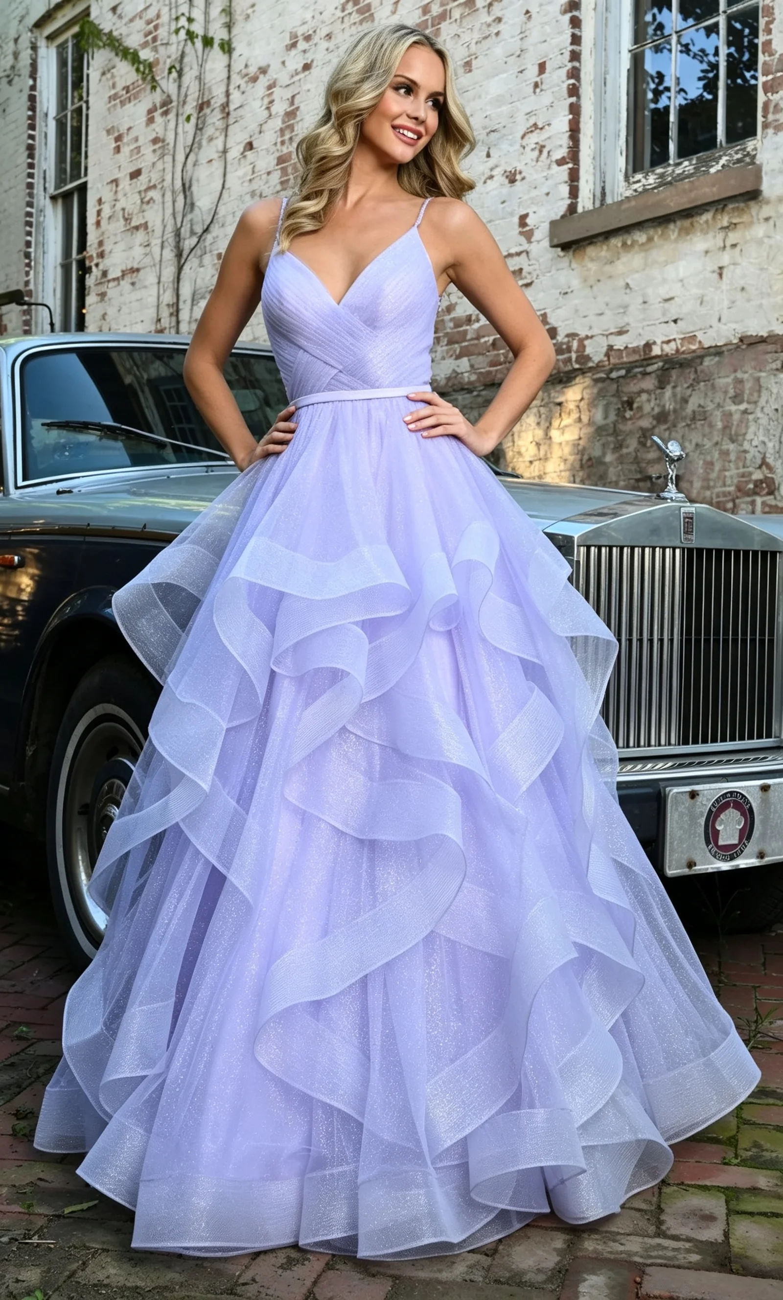 MAE Customized Glitter Tulle Prom Dresses Spaghetti Straps Ball Gowns for Women Puffy Tiered Formal Evening Party Dress