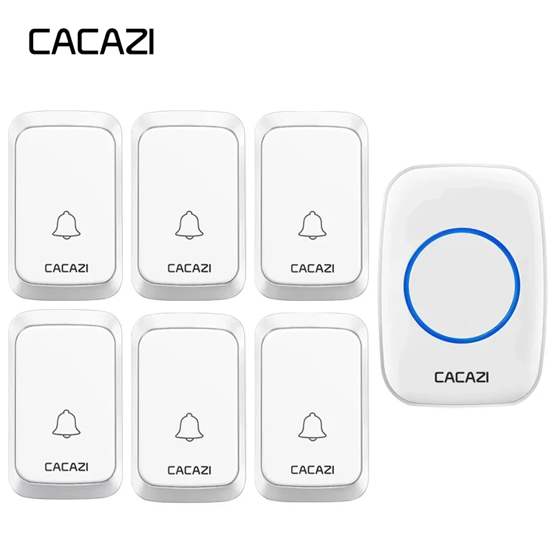 CACAZI Wireless Doorbell Waterproof 300M Remote Bell 6 Button 1 Receiver LED Smart Home Call Bell 58 Chime Hotel Ringbell 220V