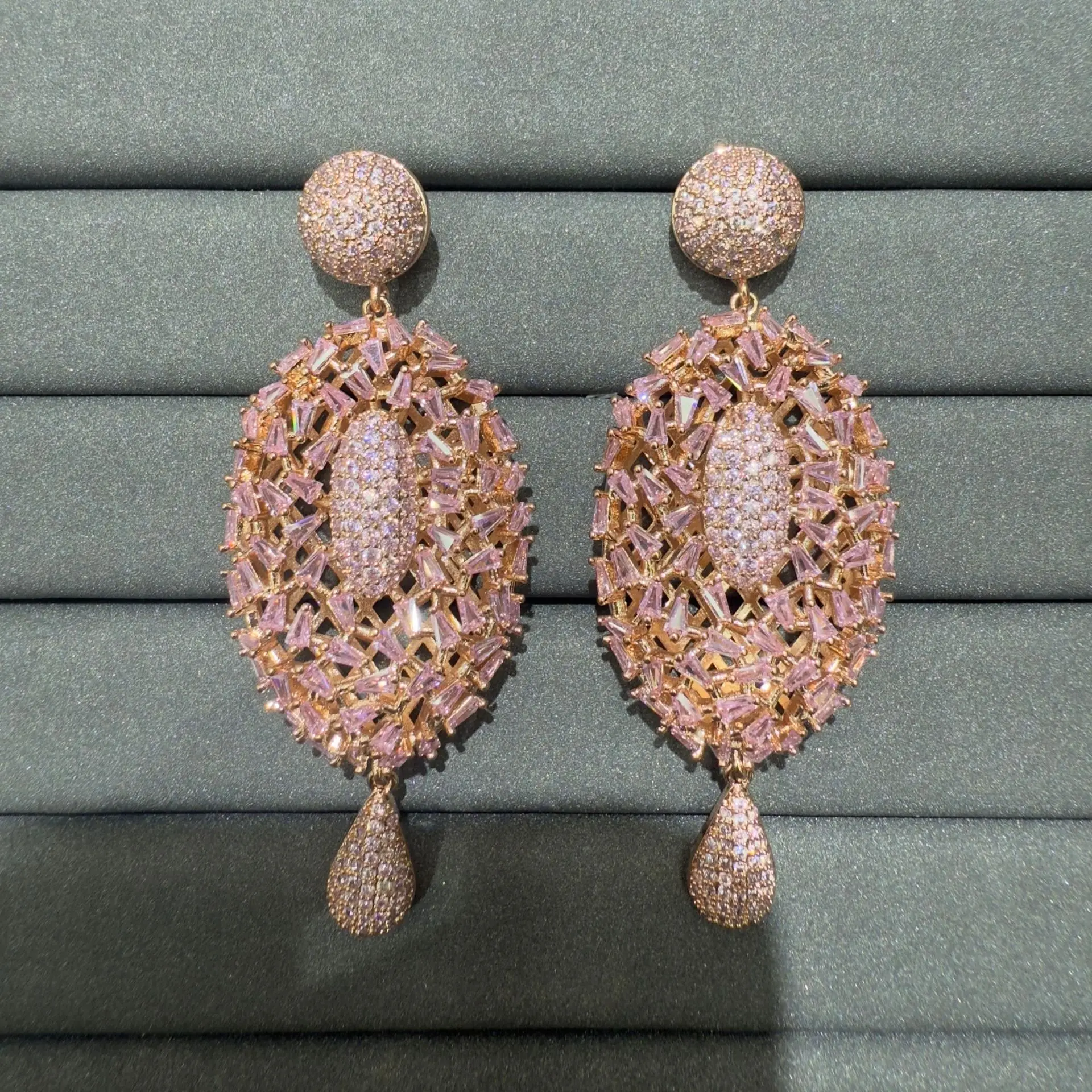 

luxury exquisite cubic zirconia drop earrings for women gala event party statement dangle earrings yellow blue pink fushia oval