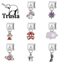 Trusta Romantic Purple Cat Charm Italian Links 9mm Stainless Steel Bracelet for Girls Birthday Gift DIY Jewelry Wholesale N081