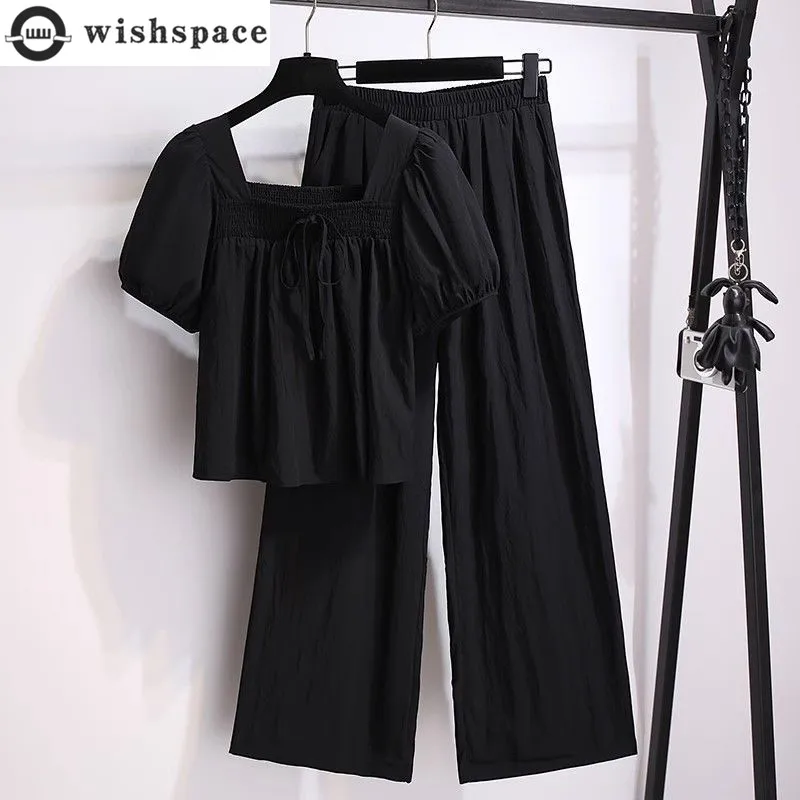 

Fashion and Casual Women's Set Summer New Style Youthful Short Sleeved Shirt+straight Leg Wide Leg Pants Two-piece Set