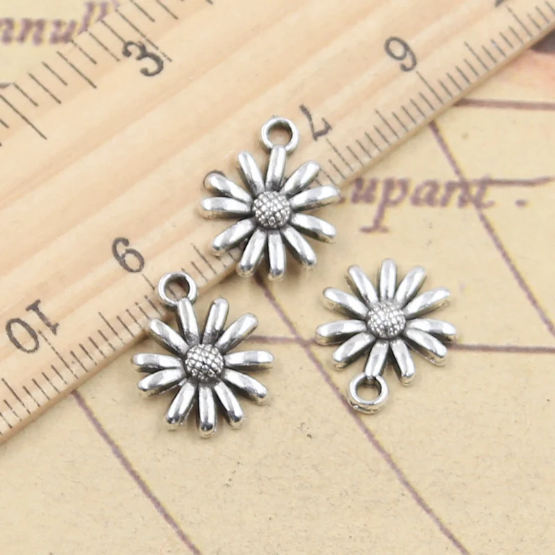 20 sztuk Charms stokrotka kwiat słonecznik 14x12mm tybetański srebrny kolor wisiorki antyczne tworzenie biżuterii DIY Handmade Craft