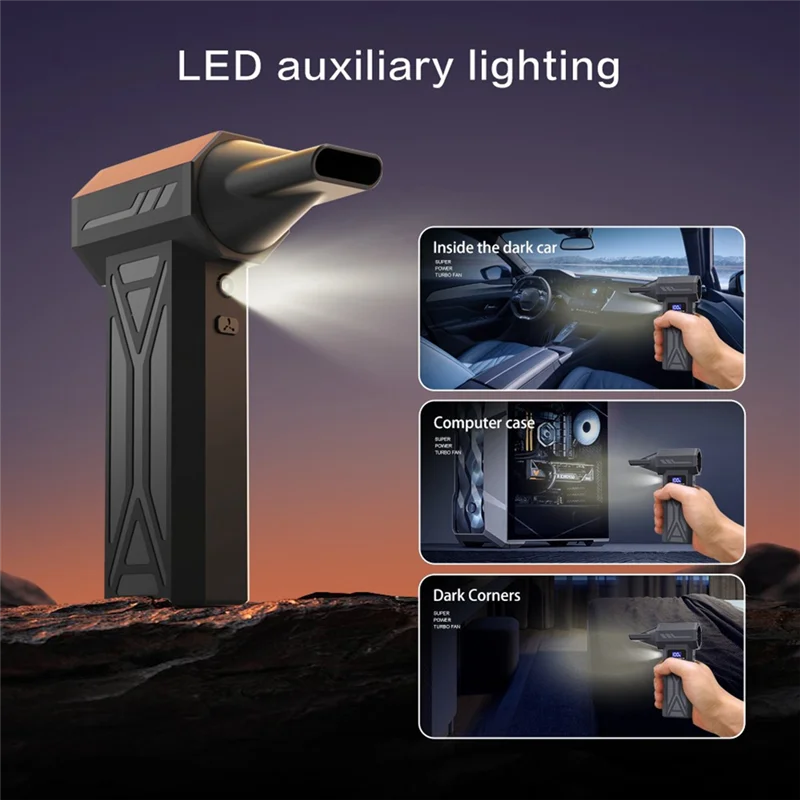 SHGO-Turbo Jet Cordless Portable Air Blower 4-Gear Adjustment LED Lighting Compressed Air Duster Battery Display