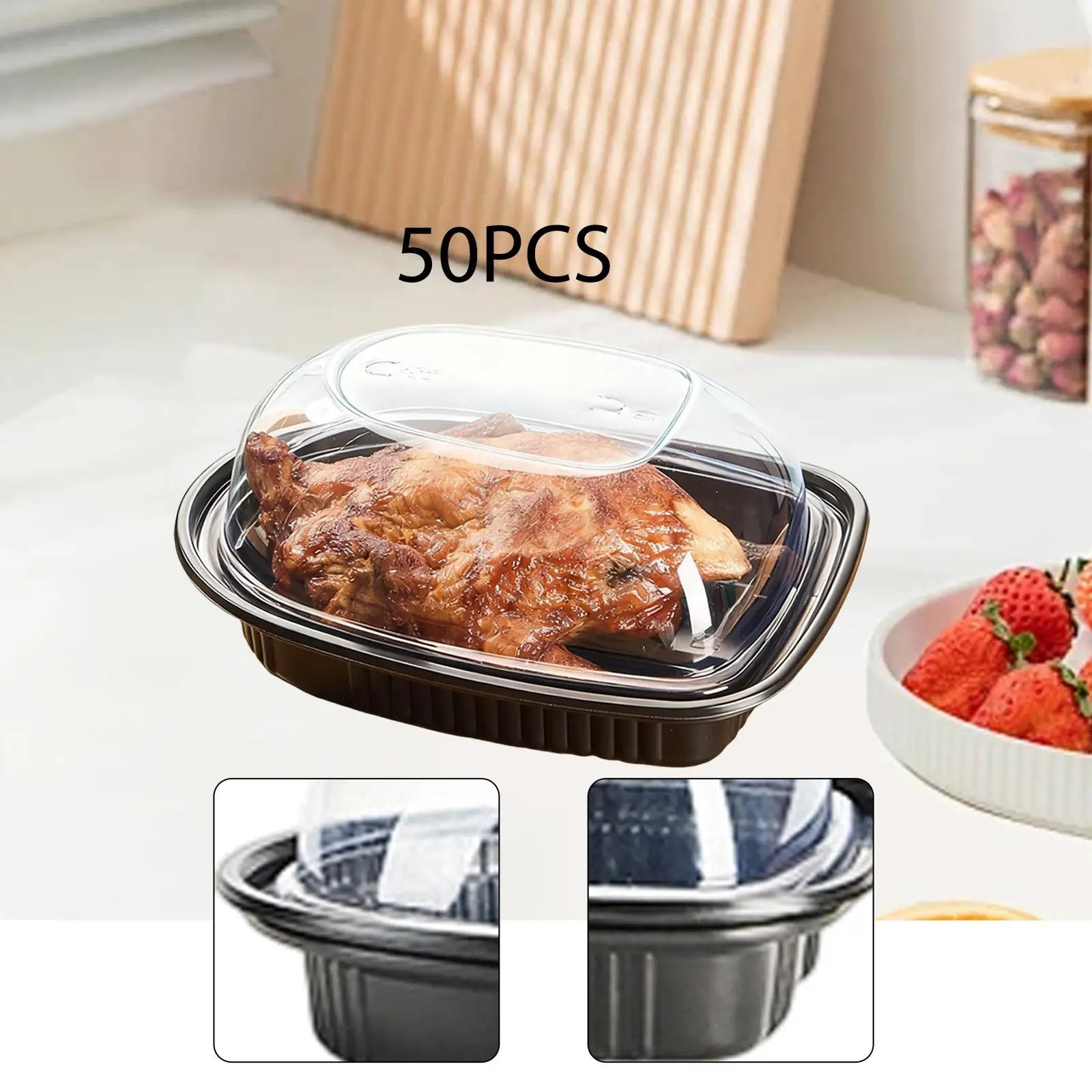 50 Pieces Rotisserie Chicken Roaster Containers Storage Boxes Heat and Freezer Meal Prep Containers for Catering Supermarket