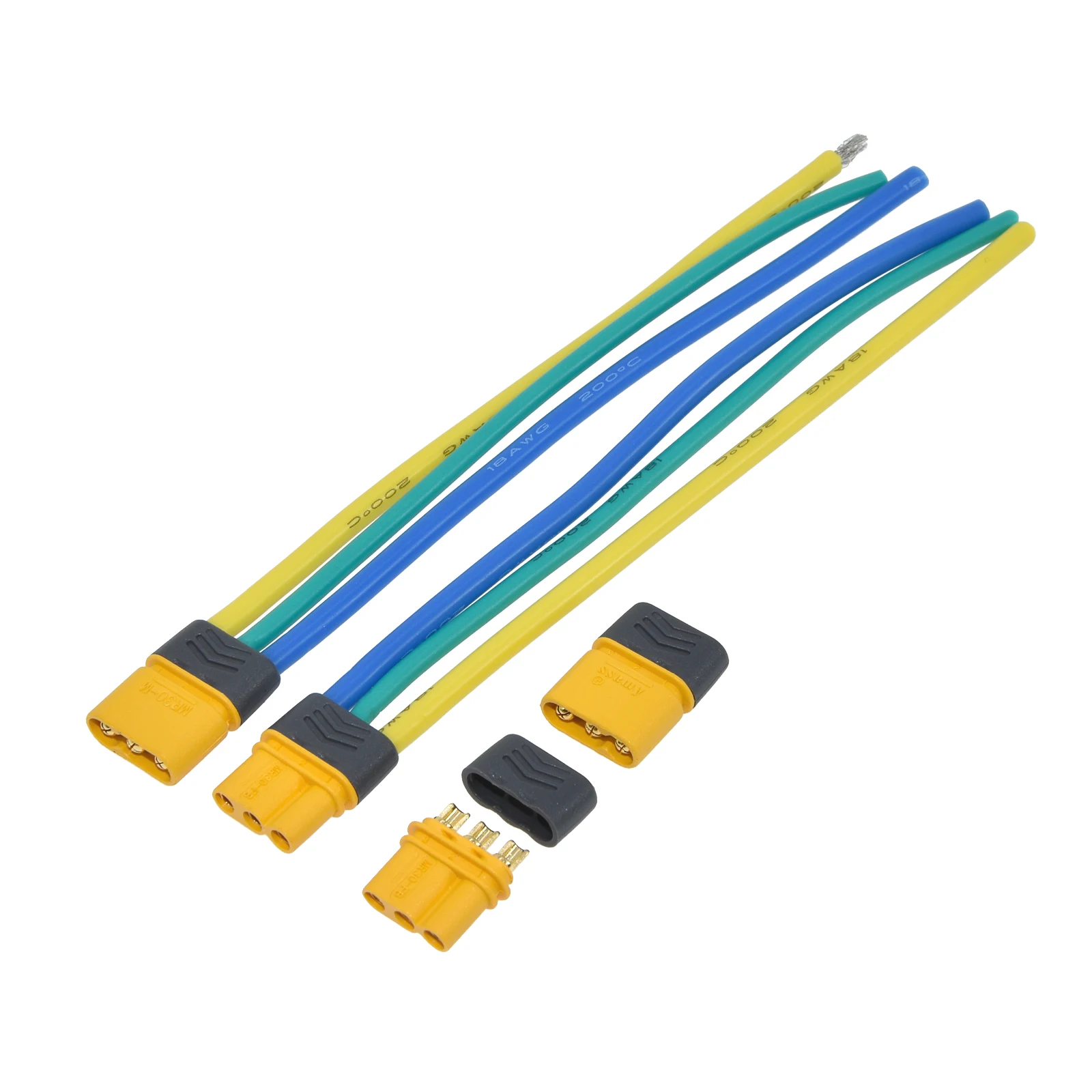 MR30 Amass 3PIN Plug Male and Female three-core sheathed wire MR30-M/F ESC electric regulating motor Battery Connector 18awg 15A