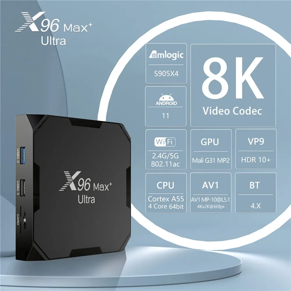 X96 ماكس زائد الترا 8K صندوق التلفزيون أندرويد 11 Amlogic S905X4 رباعية النواة 4GB 64GB AV1 مشغل الوسائط المزدوج واي فاي BT HDR 10 سريع تعيين صندوق