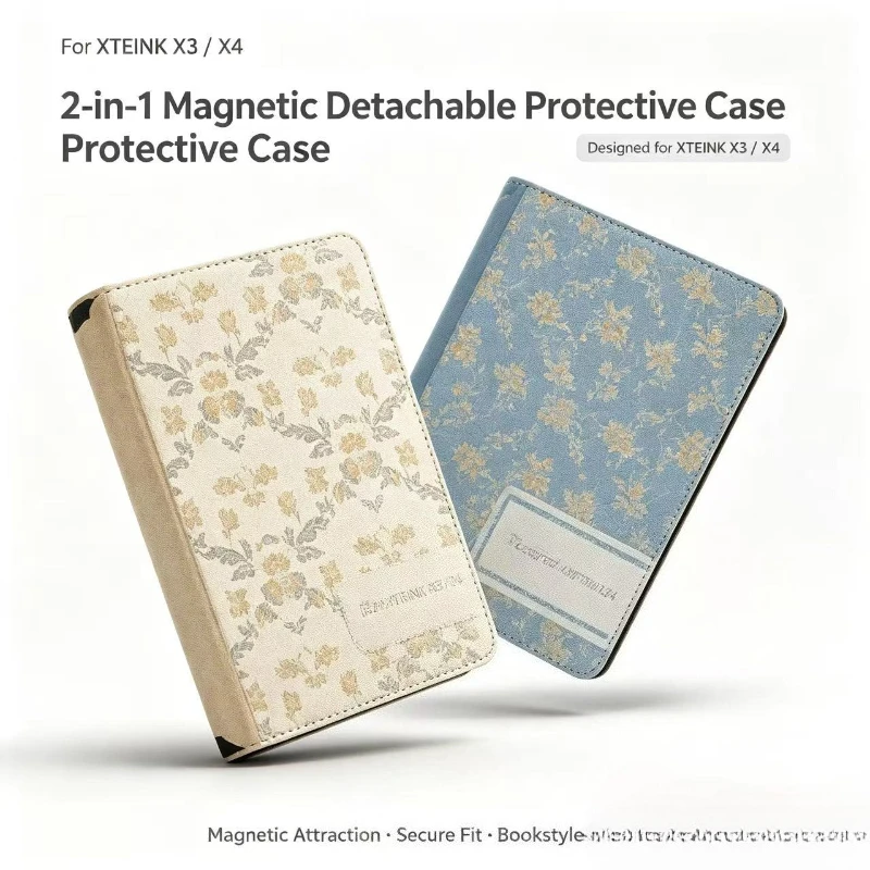 XTEINK X3 X4 magnetic separation all-inclusive TPU transparent shell electronic paper reader floral small fresh.