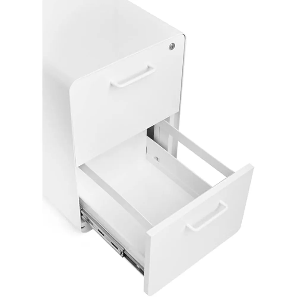 Stow 2-Drawer File Cabinet - White. Powder-Coated Steel. Legal/Letter Sized Drawers. Fully Painted Inside and Out.Two Keys.