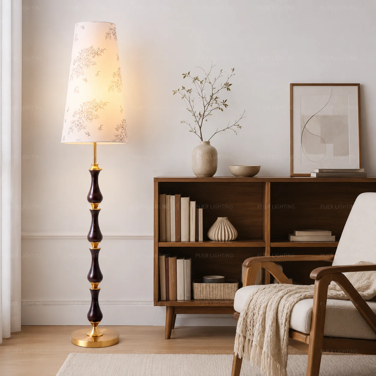 Wood Floor Lamp Bedside Living Room Bedroom Study Sofa Side Home Decor Standing Light Home Lighting With Free LED Bulb Include