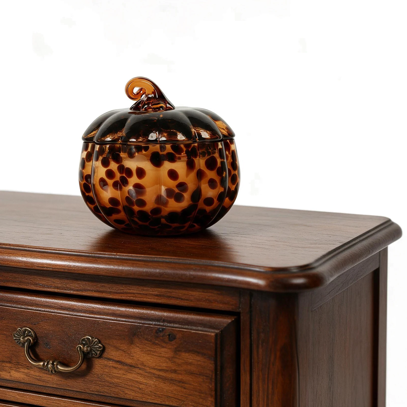 Tortoiseshell Pumpkin Glass Candle Jar Dual Wick with Sealed Lid Halloween Fall Decor Gift