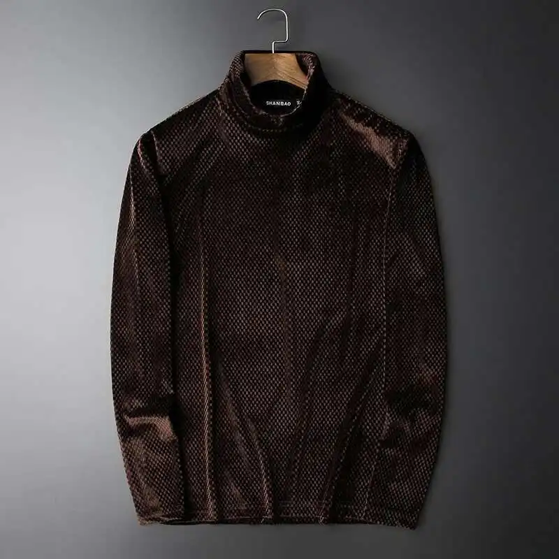 

Luxury Elegant Slim Fit Men T Shirt Turtleneck Velvet Tshirt Men 2022 Autumn Winter Long Sleeve Stripe Sleeve Undershirt Men