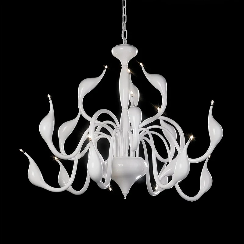 Postmodern Minimalist White Swan Multi-Heads Chandelier Nordic Creative Art Living Room Decoration Black Wrought Iron Lamps