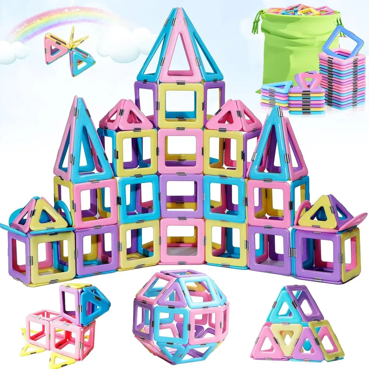 Big Size Magnetic Construction Set for Children Macaron Color Magnetic Building Blocks for Kids Magnets Toys for Girls