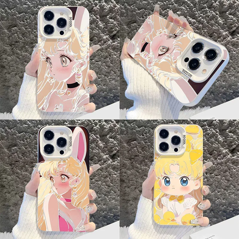 

Чехол для телефона Sailor Moon Tsukino Usagi подходит для iPhone 16, 15, 14 Pro Max Plus, противоударный цветной серебряный чехол для телефона, подарок на день рождения