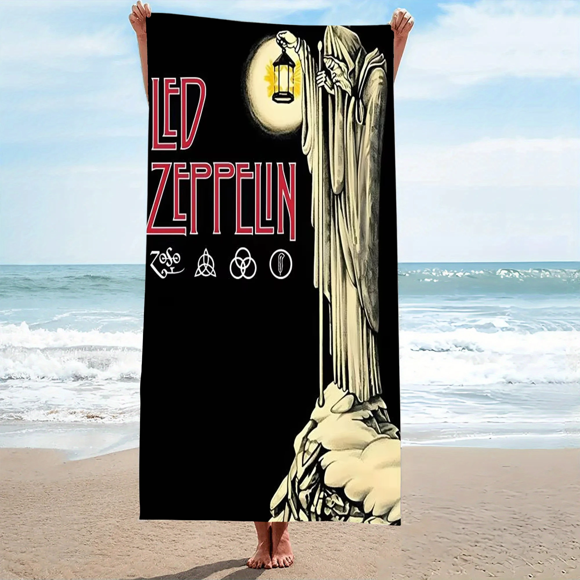 1pc Led Zeppelin Hermit The Lantern Man Beach Towel Microfiber Quick Dry Bath Towel For Pool Beach Travel Rock Metal Fans Gift