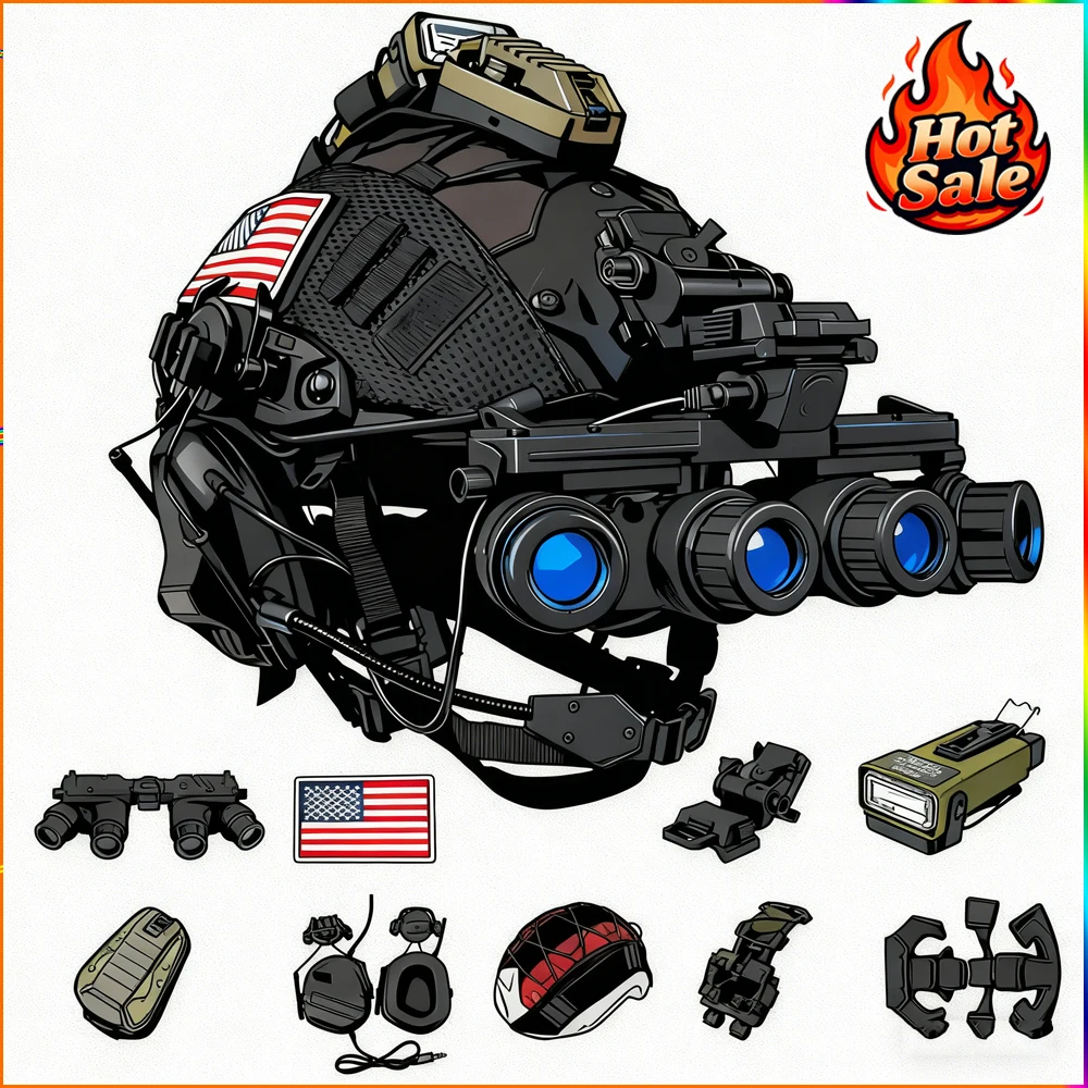 

Military Grade FAST Airsoft Helmet Complete Set Model with Sound Pickup Noise Reduction Headphones & Tactical Flashlight Goggles