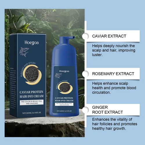 Imagen 2 del producto Champú para teñir el cabello con proteína de Caviar, larga duración, negro, marrón, reparación de cabello gris, producto nutritivo permanente para teñir el cabello, 500ml