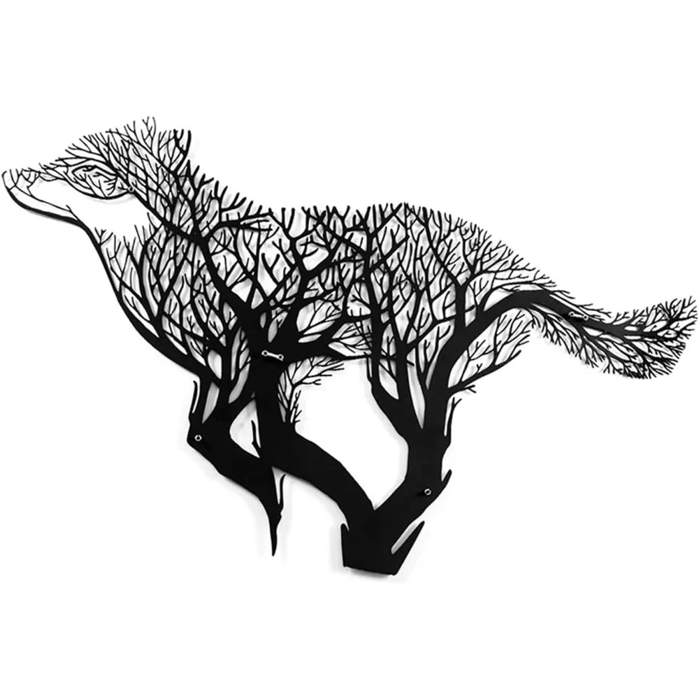Metal Wall Art Wolf Silhouette Iron Sculpture Hanging Decor Cute Animal Iron Art Ornament for Living Room Bedroom Kitchen Home I