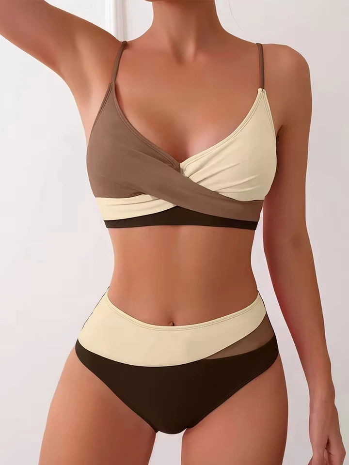 

Vzvn Fashion Sexy Contrast Color Bikinis Set Women Split Swimsuit Beach Bikini 2026 New All Season Backless Bikinis 2 Piece Set