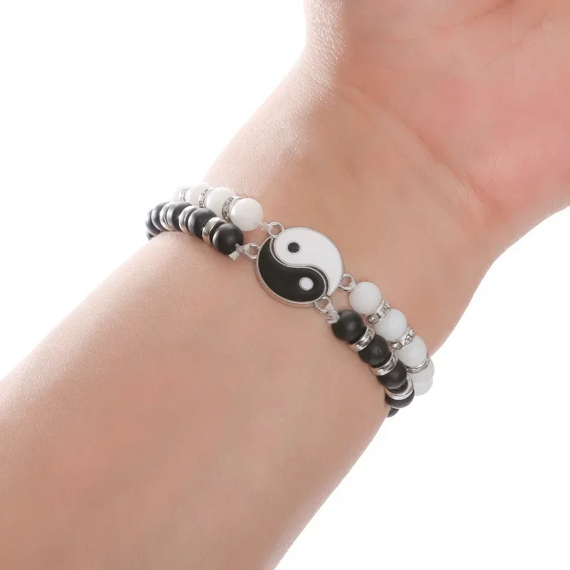 Tai Chi Yin Yang Couple Bracelet For Men And Women Black White Matching Bracelet Sets Handmade Jewelry Gift