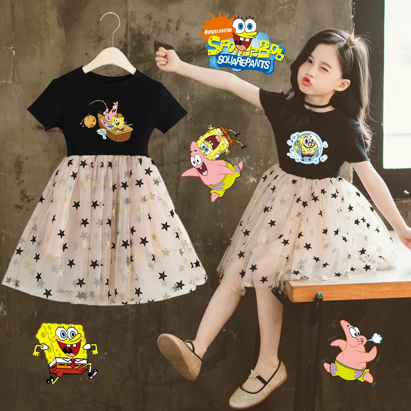 SpongeBob SquarePants Girls Dress Skirts Summer Cute Movie Anime Cartoon Baby Cosplay Princess Clothes Toddler Charm Puffy Skirt