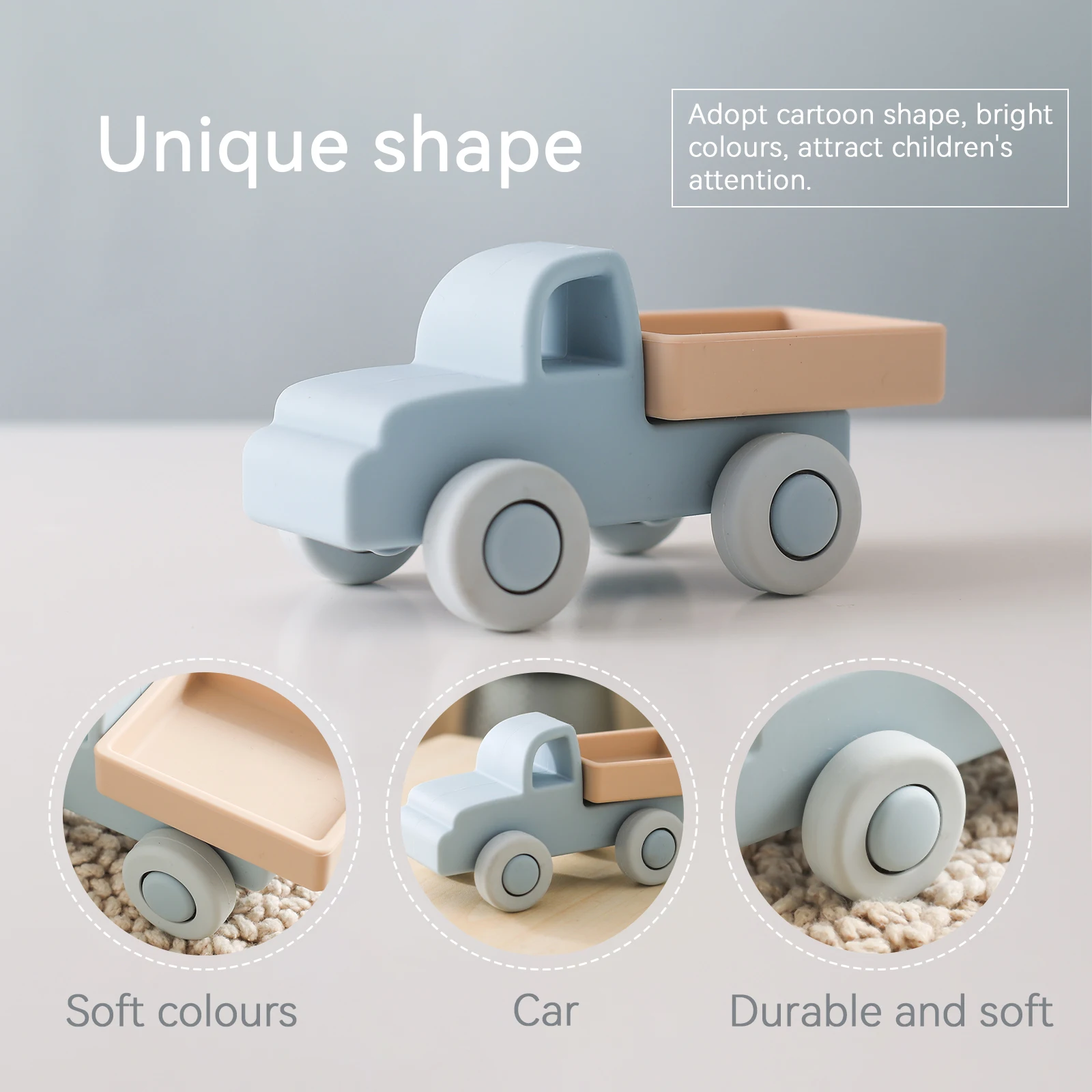 Silicone Car Toys para bebê recém-nascido, Montessori, coisas do bebê, mordedor, blocos educacionais, 0-12 meses