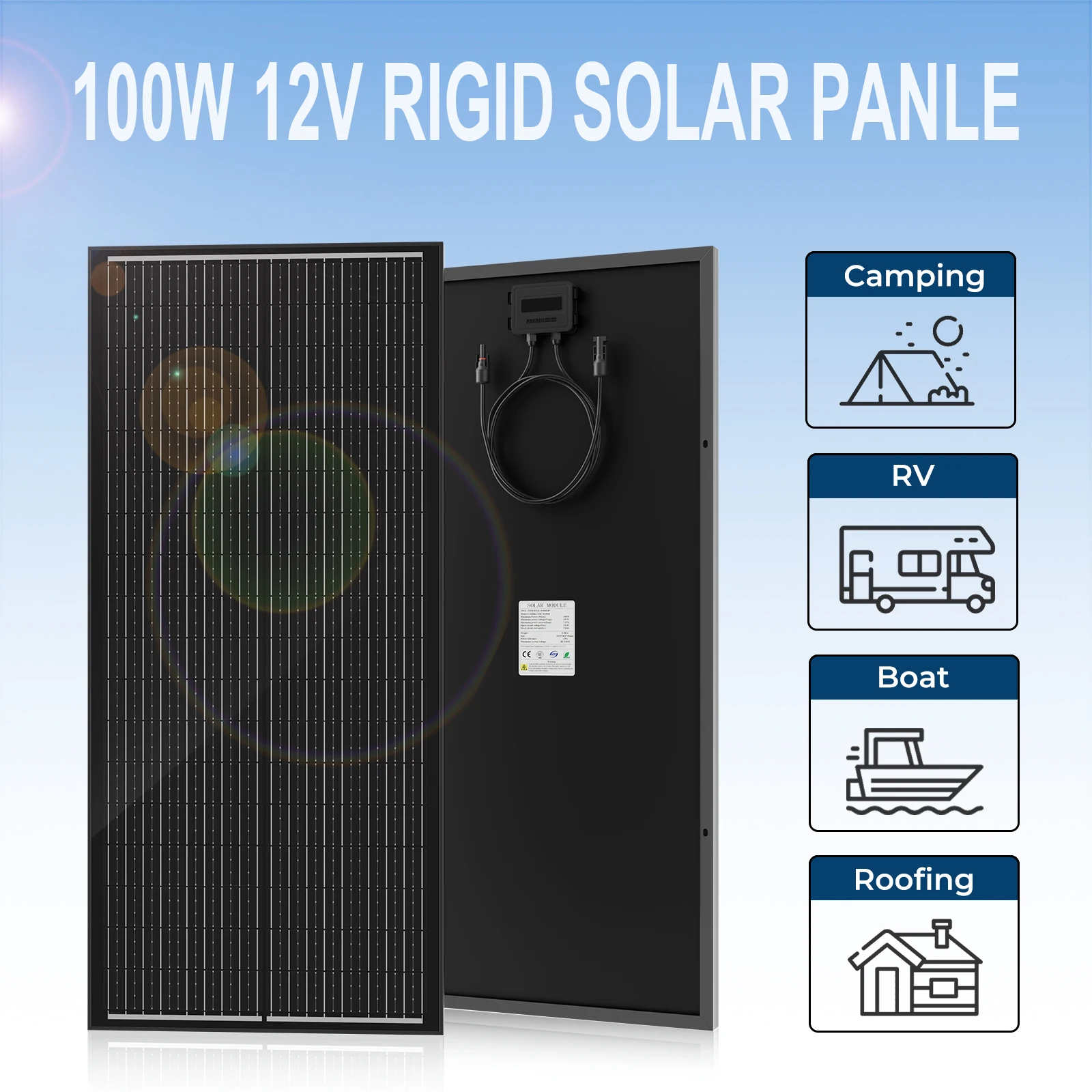 

WERCHTAY 12V 400W/200W/100W Rigid Solar Panel Monocrystalline Silicon Waterproof 18BB N-Type Solar Cells Camping/Home/RV