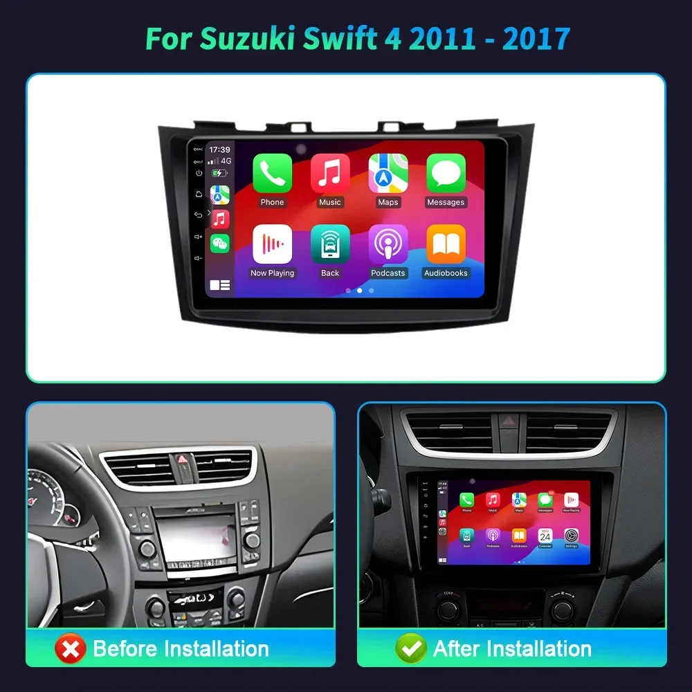 Android 14 Car Radio Multimedia Video For Suzuki Swift 4 2011-2017 Multimedia Navigation BT Carplay Wireless Stereo Touch Screen