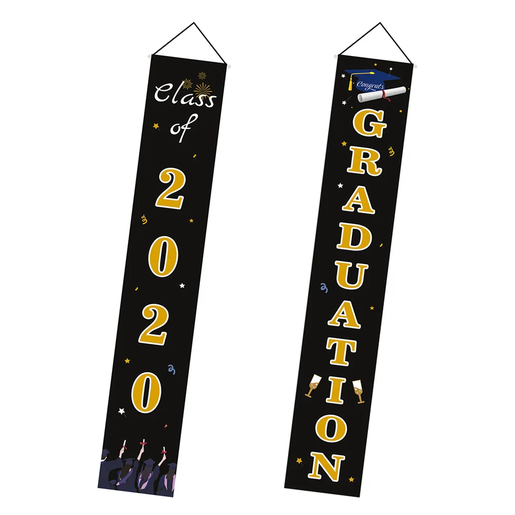 

1Pair of 2020 Graduation Door Banner with Hat Design Letter Print Front Door Decor for Indoor Outdoor Party Photo