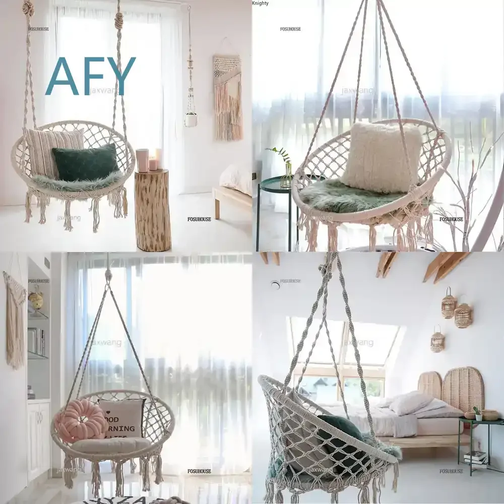 Hanging Hammock Chair for Outdoor Garden Dormitory Bedroom Swinging Soft Seat Cushion with Pillow Back Support for Relaxation