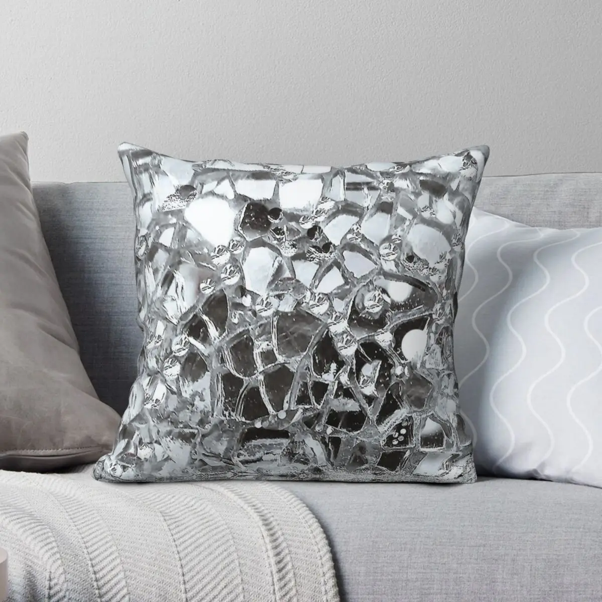 Broken Mirror Mosaic Glass Beads Square Pillowcase Polyester Linen Velvet Pattern Zip Decorative Car Cushion Cover