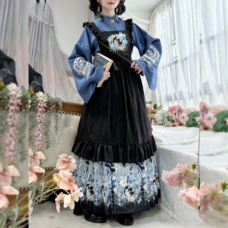 Original Vintage Ming Dynasty Chinese Style Hanfu Dress Set Gothic Embroidery Lolita Party Princess Clothing Women Elegant Set