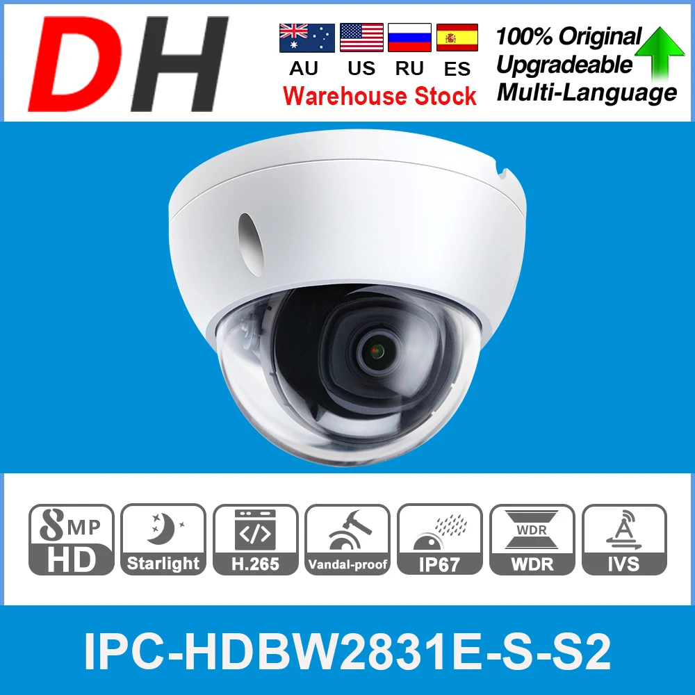 

Dahua IP Camera IPC-HDBW2831E-S-S2 8MP 4K Starlight POE IR APP CCTV Security Protection Dome Surveillance Video IPC For Home