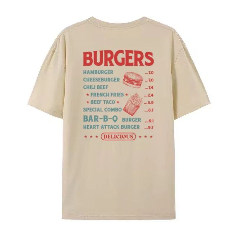 Women 90s Retro Burger Back Print T-Shirt Vintage Grunge Streetwear Graphic Tees Oversized Foodie T Shirt Unisex Fashion Clothes