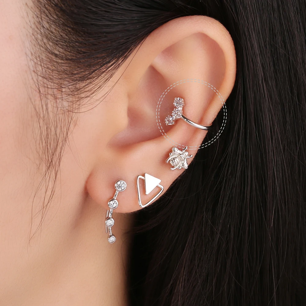 RORU 925 Sterling Silver Earrings Ear Cuff Zircon U-shaped Clip on Earrings No Piercing Fake Cartilage Earrings Fine Jewelry