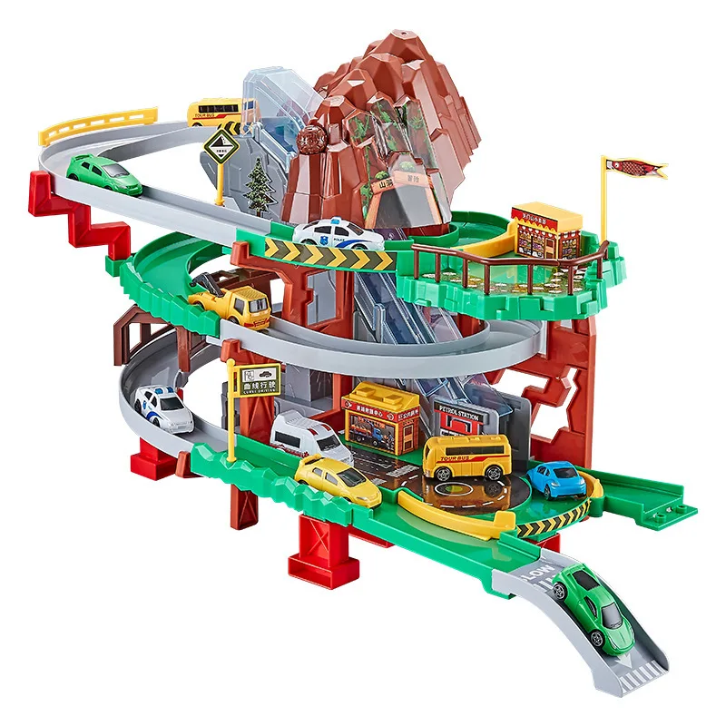 Car Track Toy Dinosaur Mountain Road Parking Garage Gas Station Store Car Diversion Educational For Boys 3-6 Years Old