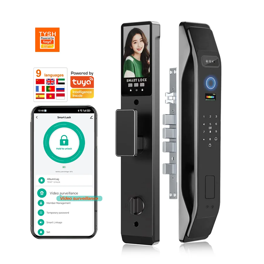 TYSH Tuya App Electronic Digital Locks Wifi 3d Face Recognition Biometric Fingerprint Smart Door Lock With 9 Languages