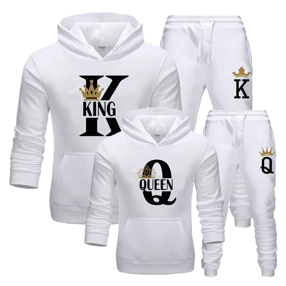 Lovers Couple KING QUEEN Print Hoodie Suits 2 Piece Hoodie and Pants Men Women Hoodie Set Tops Classic Fashion Sportwear Outfit