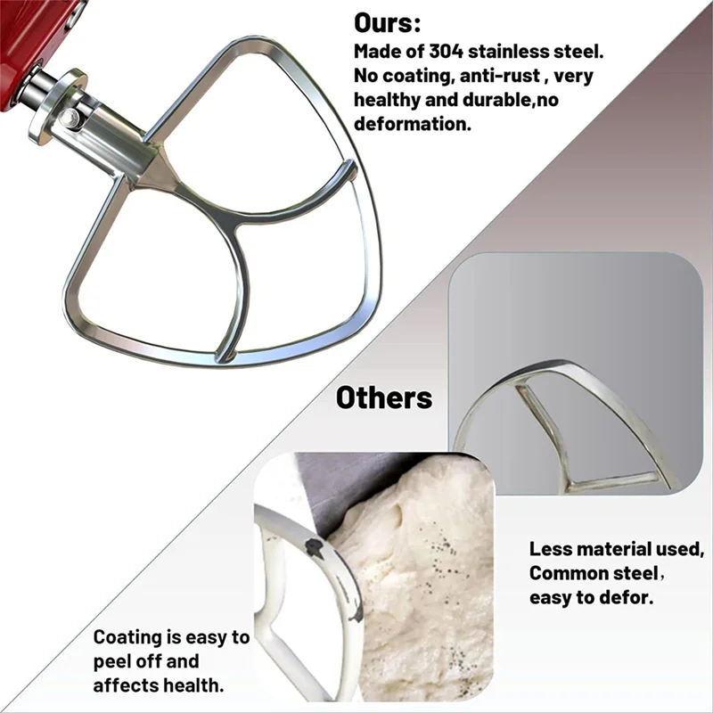 เครื่องตีสแตนเลสแบนสำหรับห้องครัวอุปกรณ์เสริมเครื่องผสมขาตั้ง4.5 5QT ไม่เคลือบป้องกันเครื่องล้างจานปลอดภัย