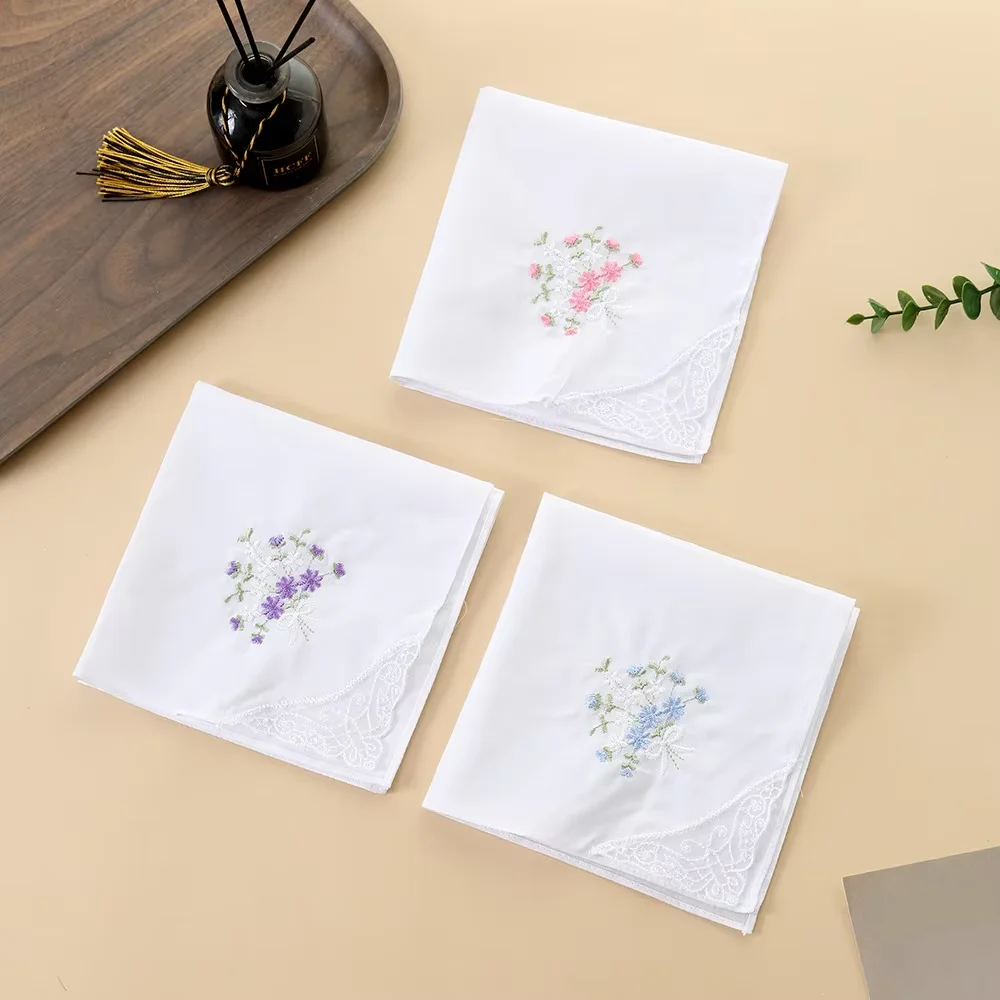 6Pcs Soft Pure Combed Cotton Handkerchiefs, Elegant