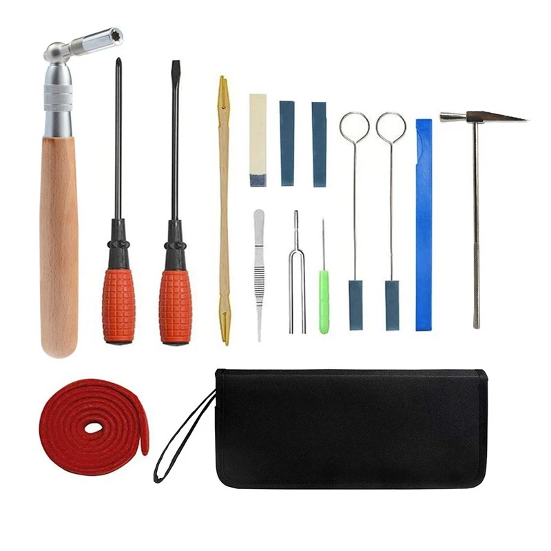 

16-PCS Set Professional Piano Tuning Kit Tuner Tool Set Wooden Handle Fixed Tuning Wrench With Bag