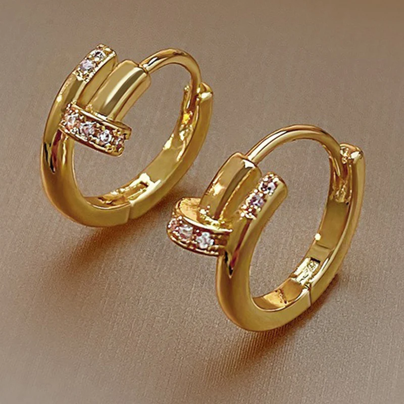 Luxury Cubic Zircon Sparkling Nail Hoop Earrings for Women Girls Trend Gold Silver Color Y2K Ear Piercing Earrings Jewelry Gifts